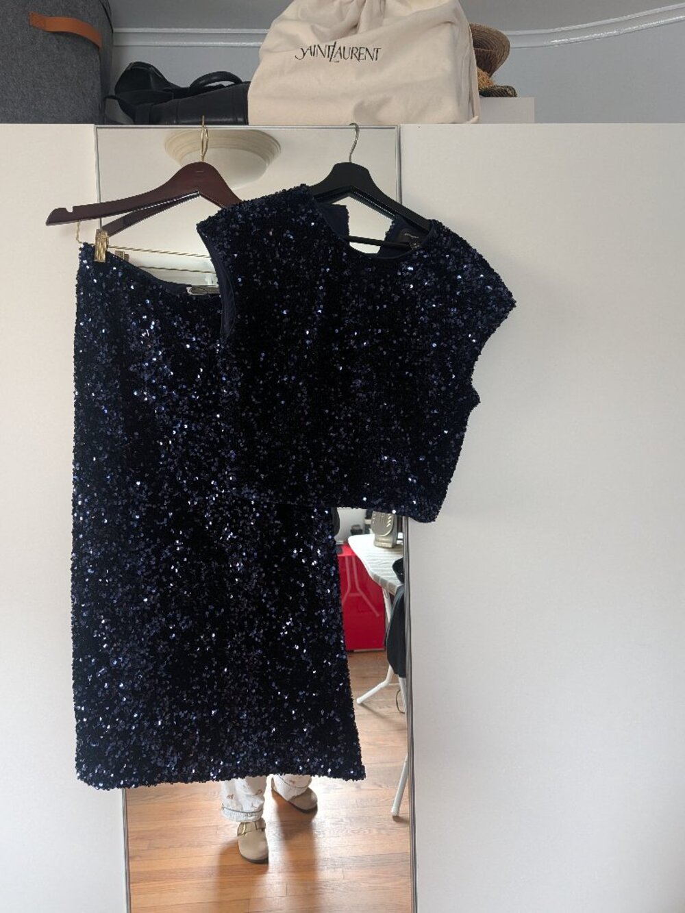 Banana Republic Factory Navy Sequin Skirt & Top Set Size M NWT/NWOT